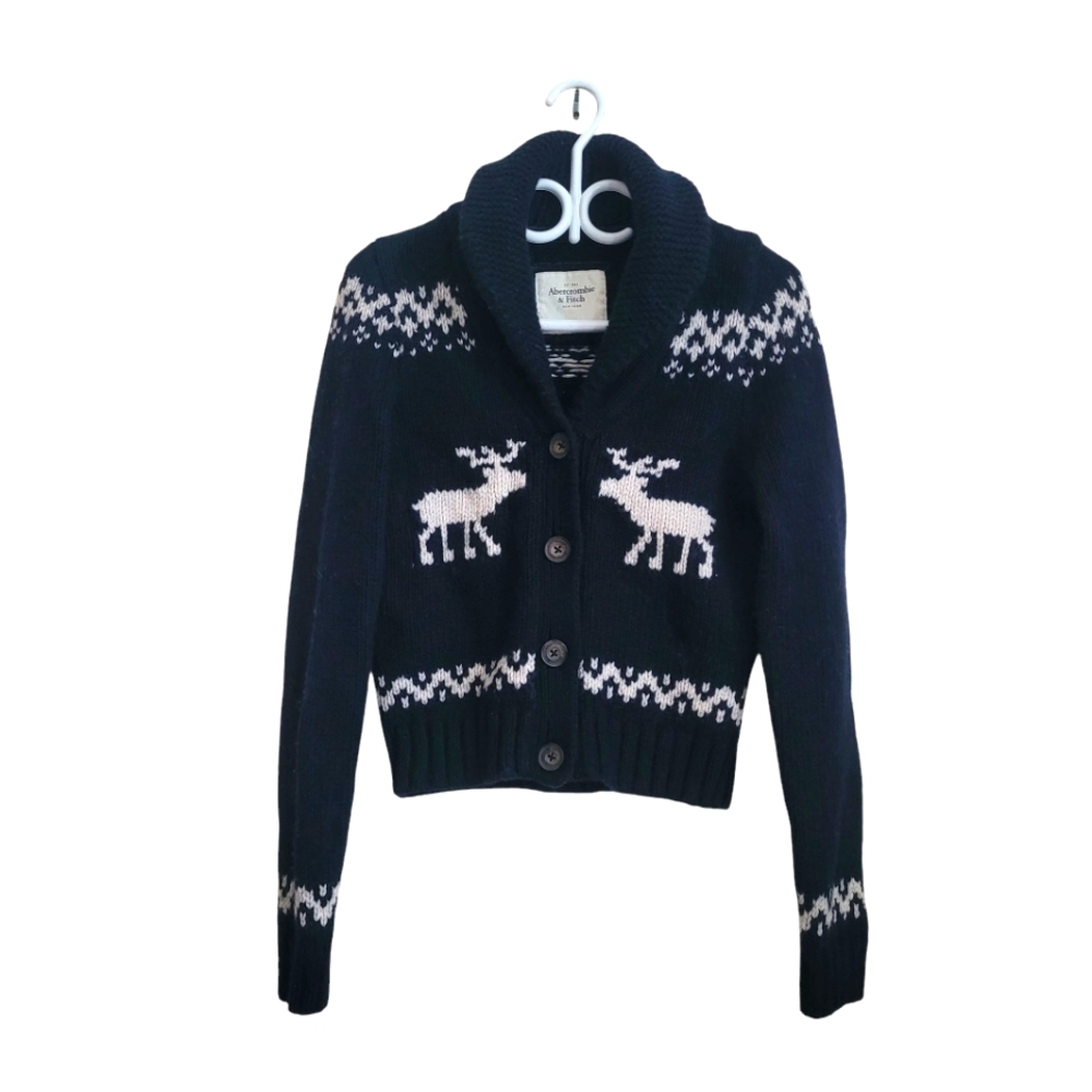 Abercrombie & Fitch cropped cardigan sweater,wool blend,reindeer
